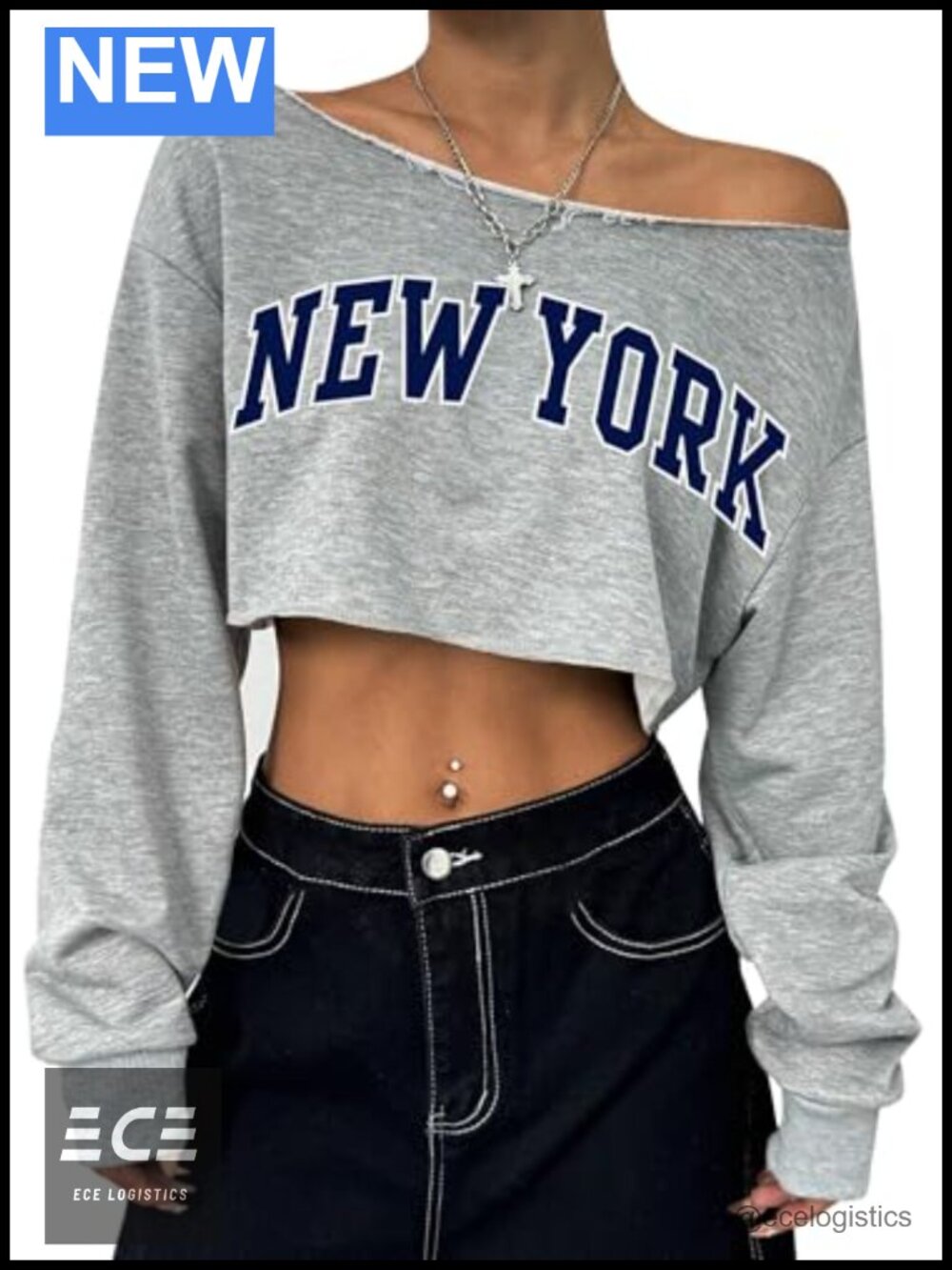 Off Shoulder Cropped Sweatshirt Long Sleeve Crop Top Raw Edge